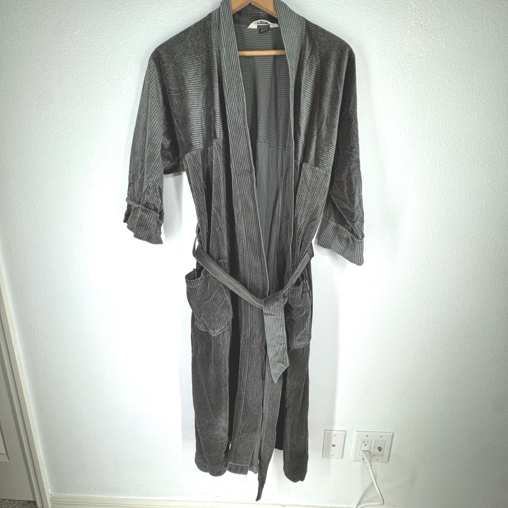 Vintage Christian Dior Monsieur Gray Ribbed Robe One Size Made in USA Loungewear